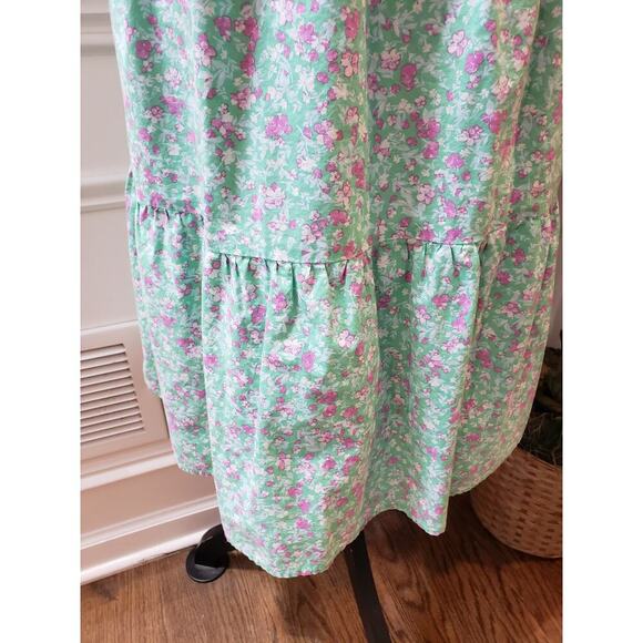 Time and Tru Dress Women Size XXL Green Pink Floral Cotton Ruffle Tiered Casual - Picture 6 of 13